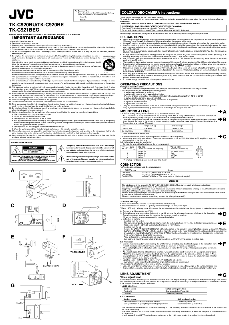 Page 1 de la notice Manuel utilisateur JVC TK-C920BE