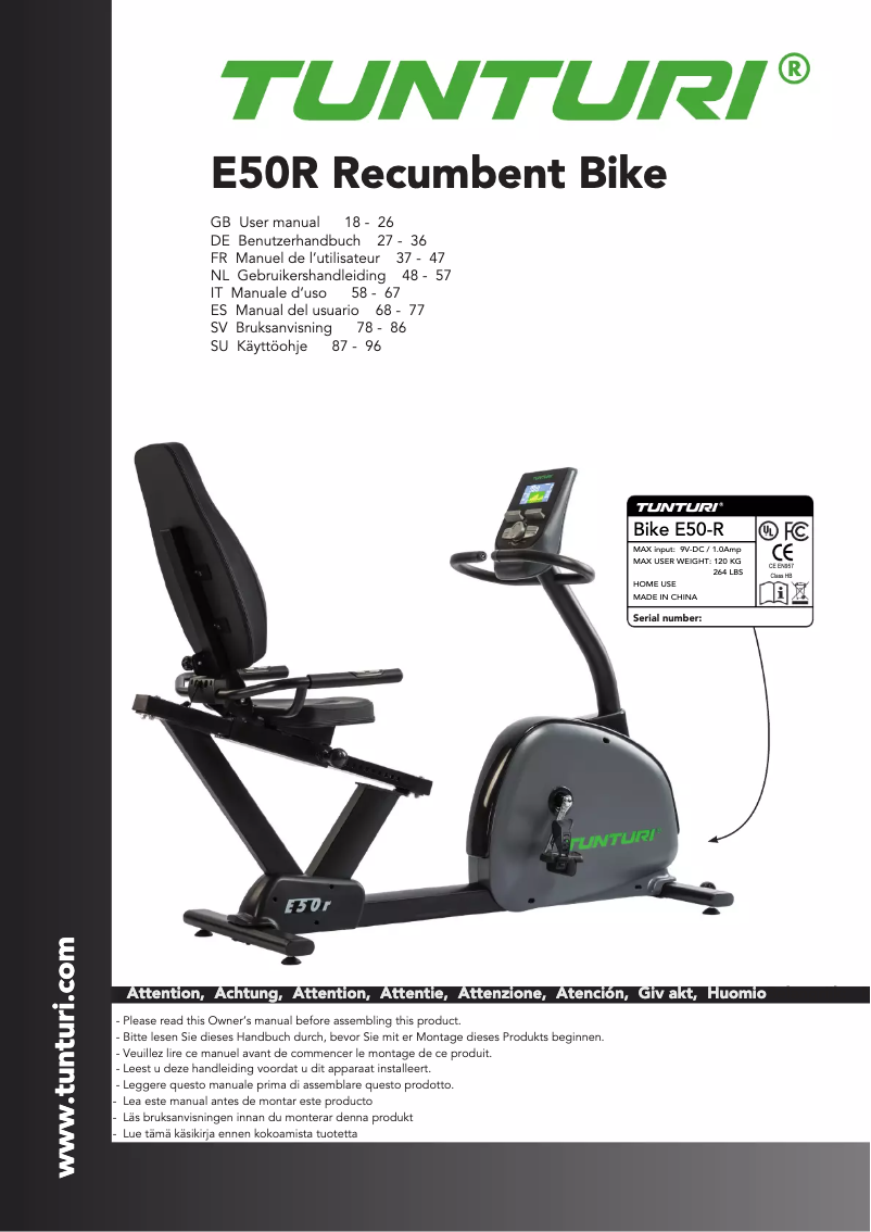 Image de la première page du manuel de l'appareil Performance E50-R