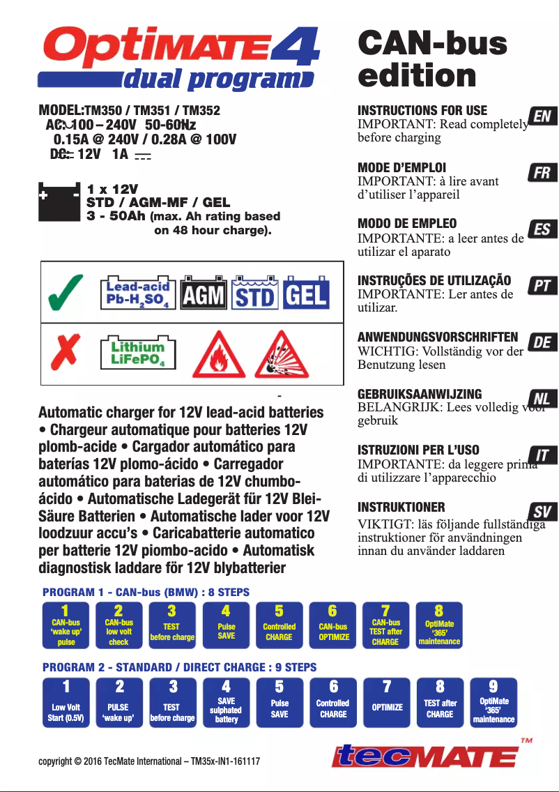 Image de la première page du manuel de l'appareil Optimate 4 CAN-bus