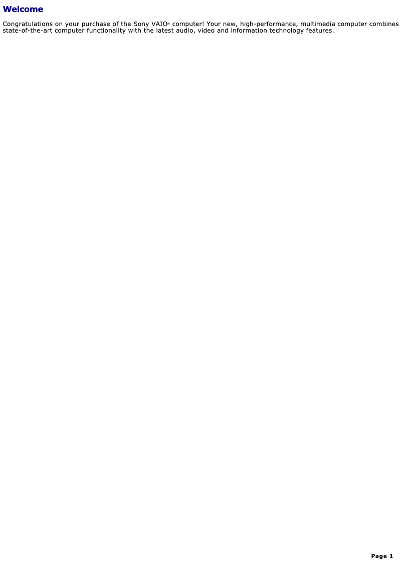 Page 1 de la notice Manuel utilisateur Sony Vaio PCV-RX590G