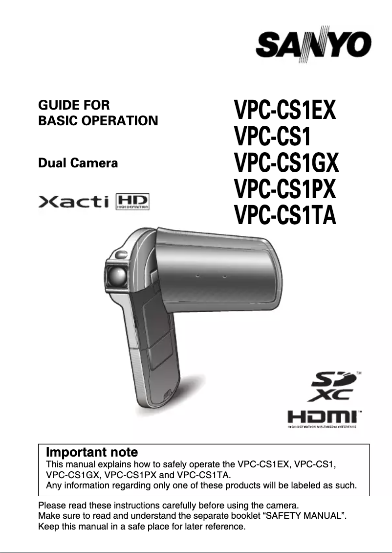 Page n°1 - Manuel utilisateur Sanyo Xacti VPC-CS1