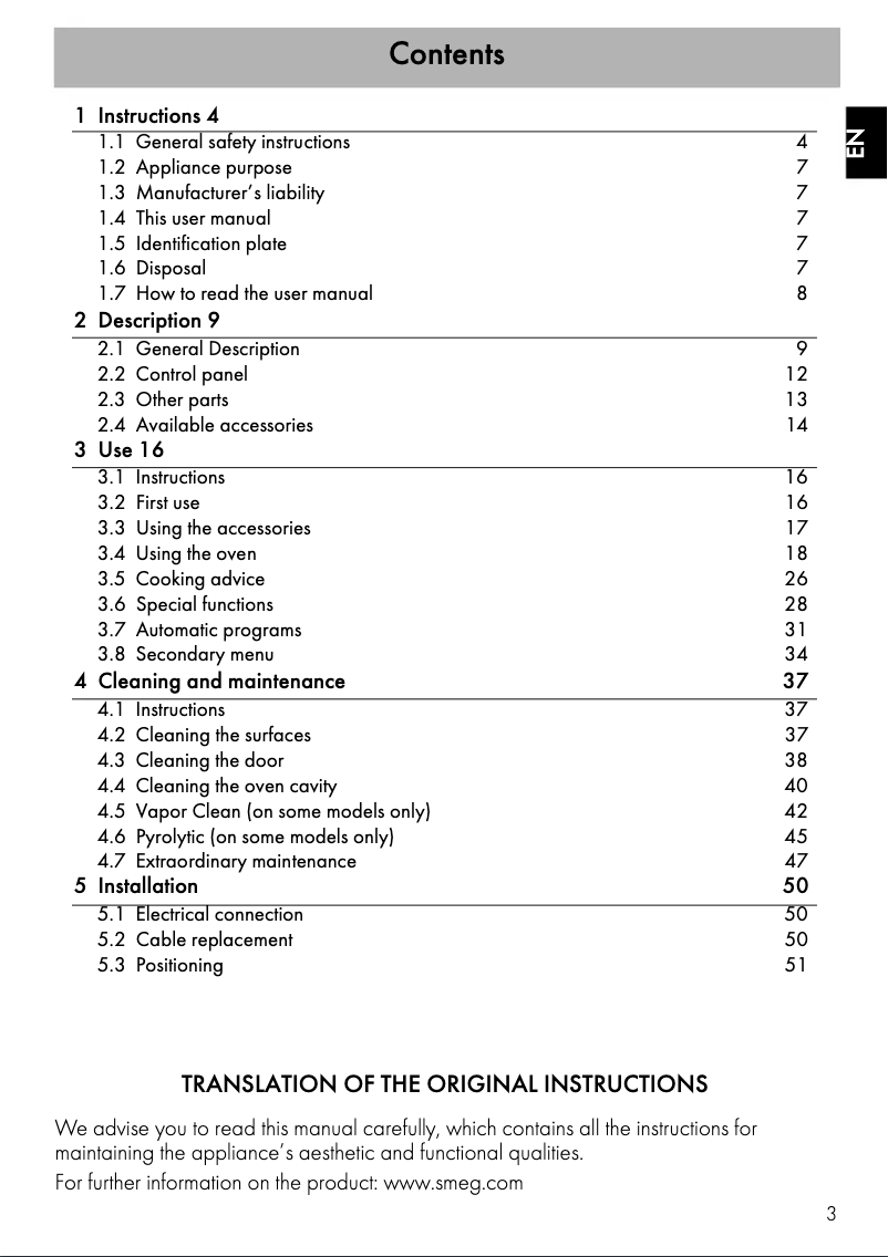 Page 1 de la notice Manuel utilisateur Smeg SF6390XC