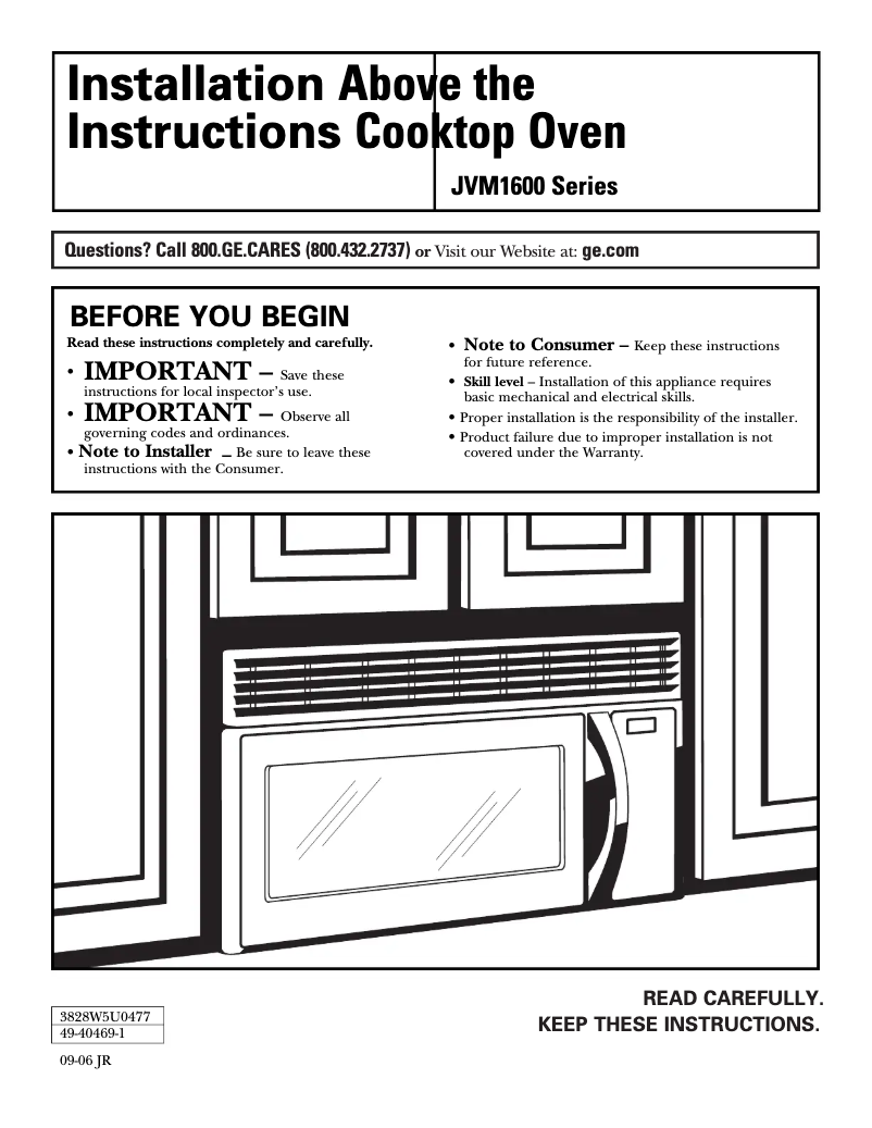 Page 1 de la notice Guide d'installation GE JVM1653SH