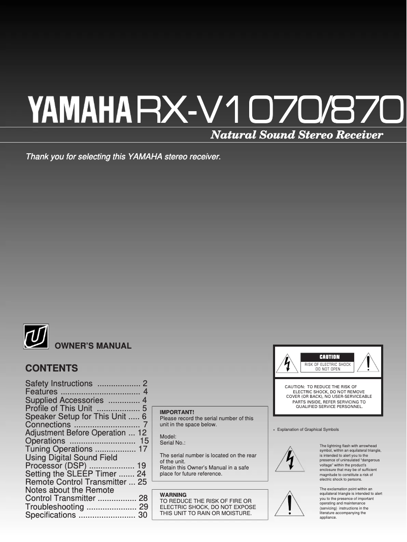 Page 1 de la notice Manuel utilisateur Yamaha RX-V870