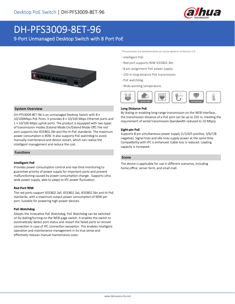 Page n°1 - Fiche technique Dahua Technology PFS3009-8ET-96