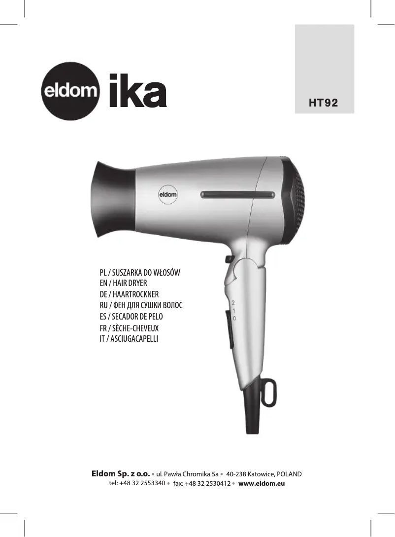 Page n°1 - Manuel utilisateur Eldom Ika HT92