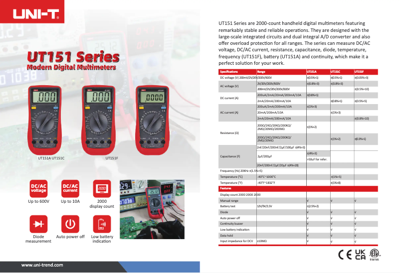 Page 1 de la notice Manuel utilisateur Uni-T UT151F
