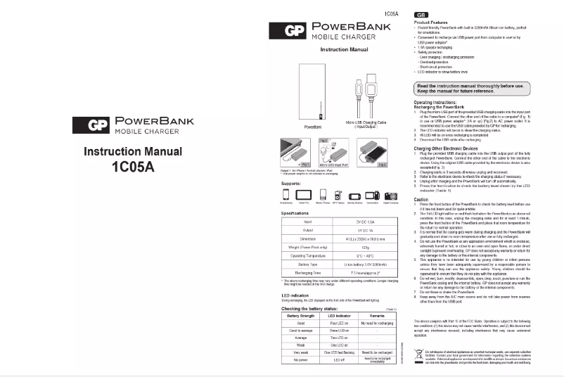 Image de la première page du manuel de l'appareil PowerBank 1C05A