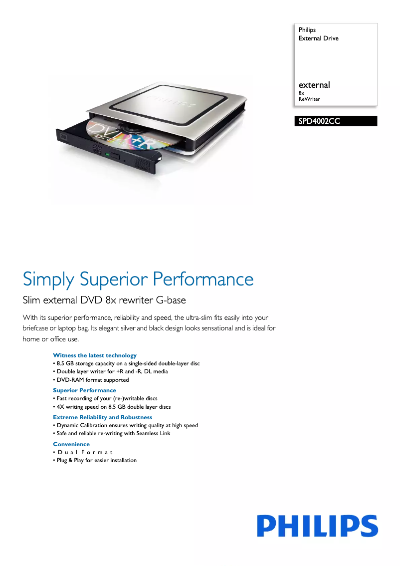 Página 1 del manual Folleto Philips SPD4002CC