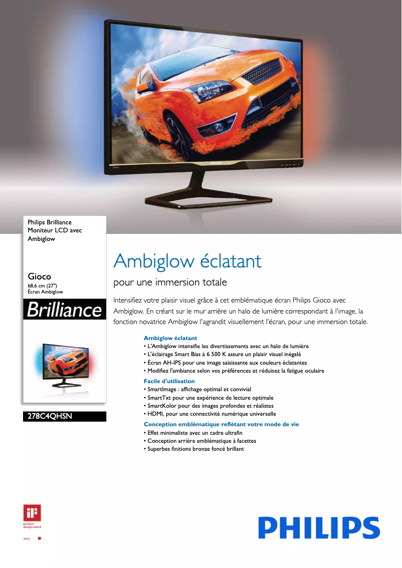 Page n°1 - Fiche technique Philips Brilliance 278C4QHSN
