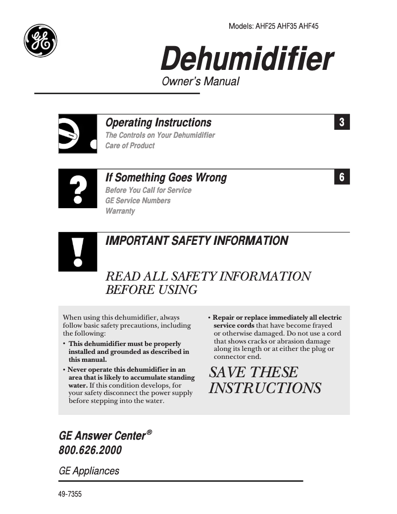 Image de la première page du manuel de l'appareil AHF35FA