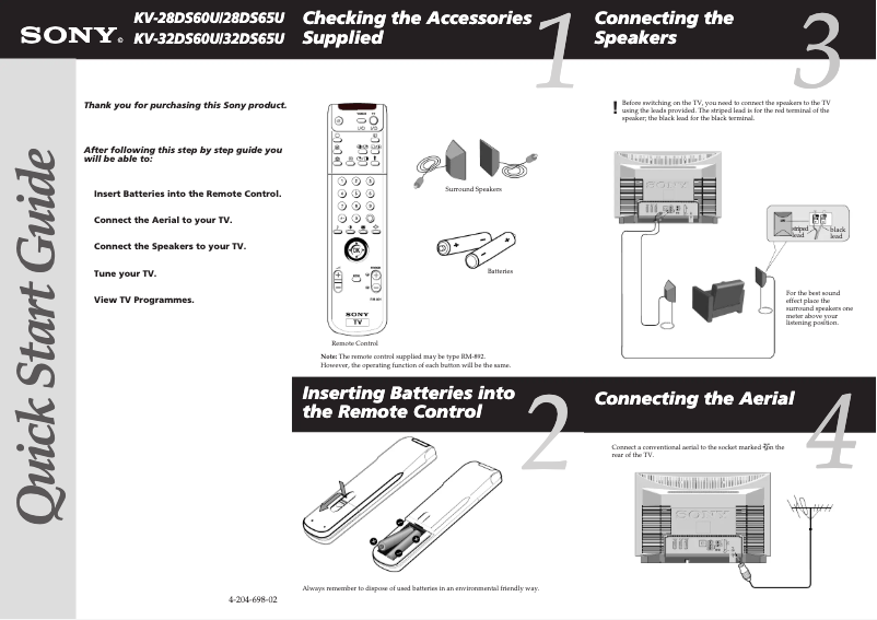 Page 1 de la notice Guide d'installation Sony KV-32DS65U
