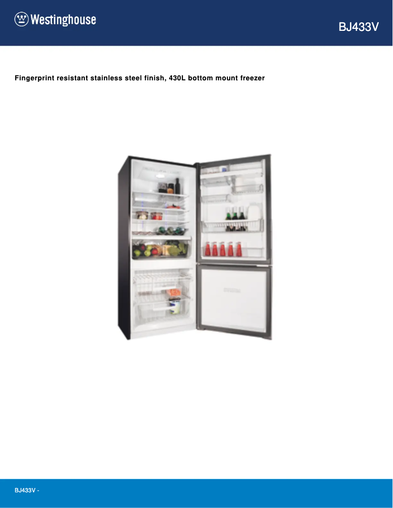 Page 1 de la notice Fiche technique Westinghouse BJ433V
