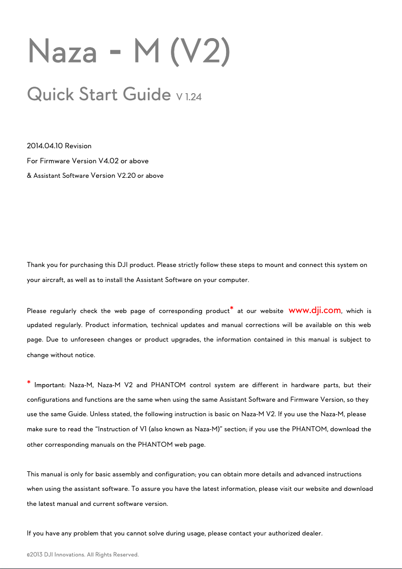 Page 1 de la notice Manuel utilisateur DJI NAZA-M