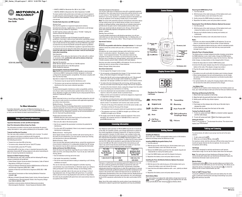 Page n°1 - Manuel utilisateur Zebra Talkabout MD200TPR