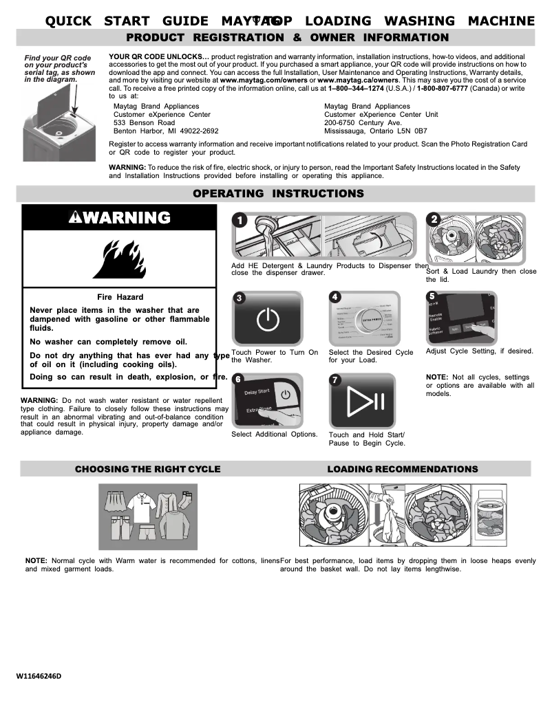 Page 1 de la notice Guide de démarrage rapide Maytag MVW7232HC