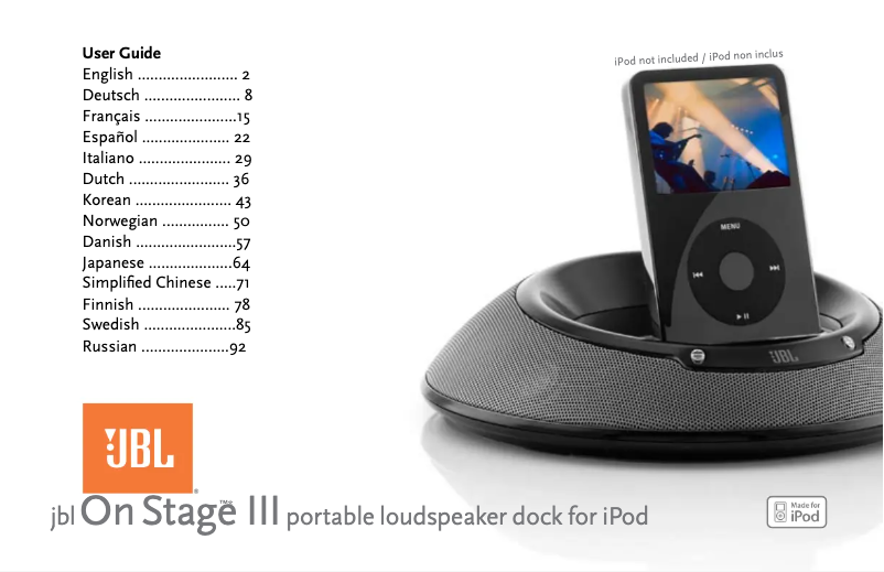 Page 1 de la notice Manuel utilisateur JBL On Stage III