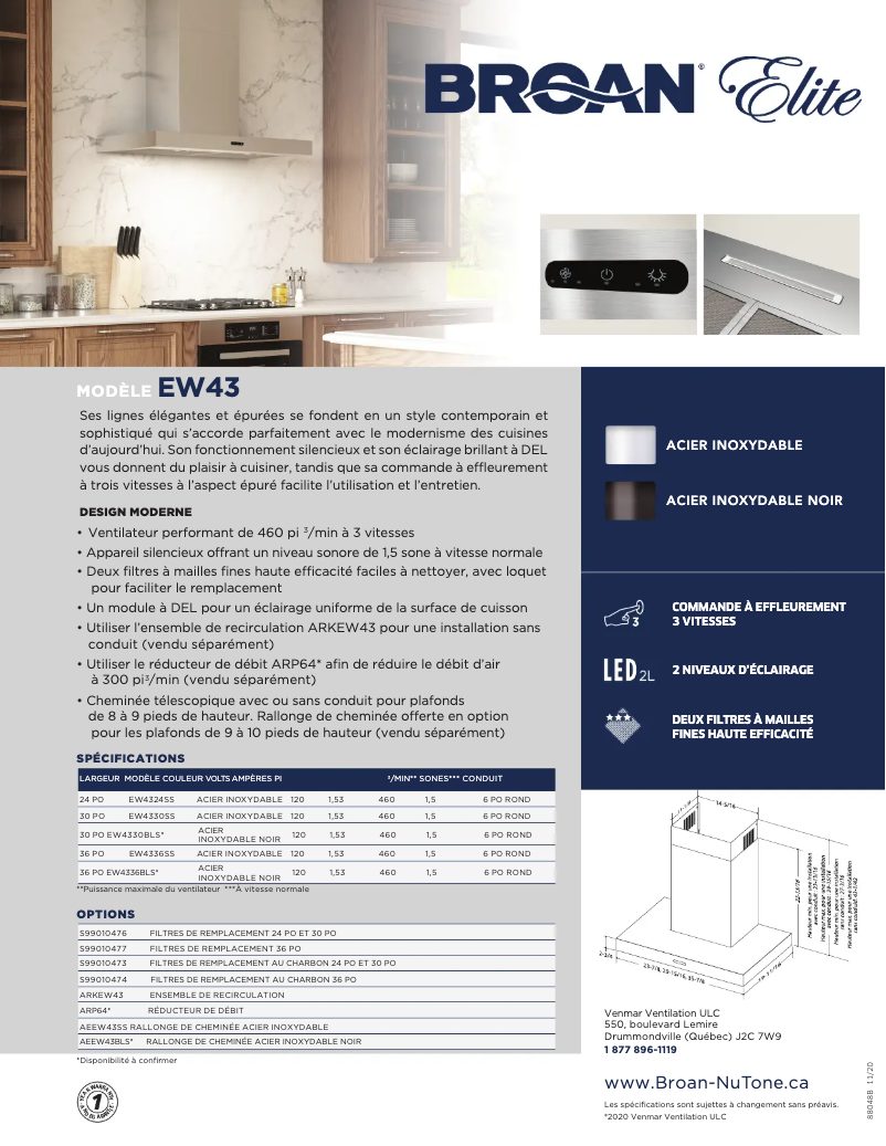 Page 1 de la notice Brochure Broan EW4324SS
