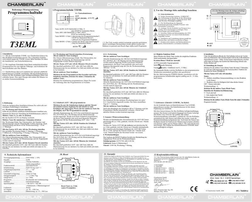 Page 1 de la notice Manuel utilisateur Chamberlain T3EML