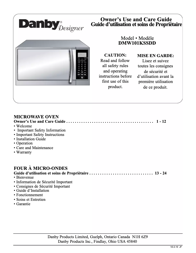 Image de la première page du manuel de l'appareil Designer DMW101KSSDD