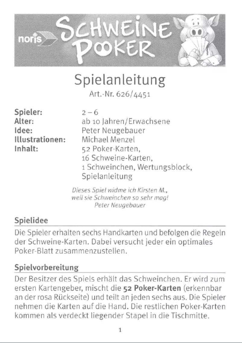 Page 1 de la notice Manuel utilisateur Noris Piggy Poker
