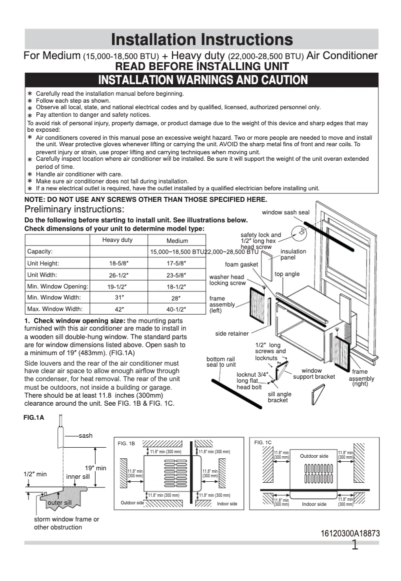 Page 1 de la notice Guide d'installation Frigidaire FFRE183WAE