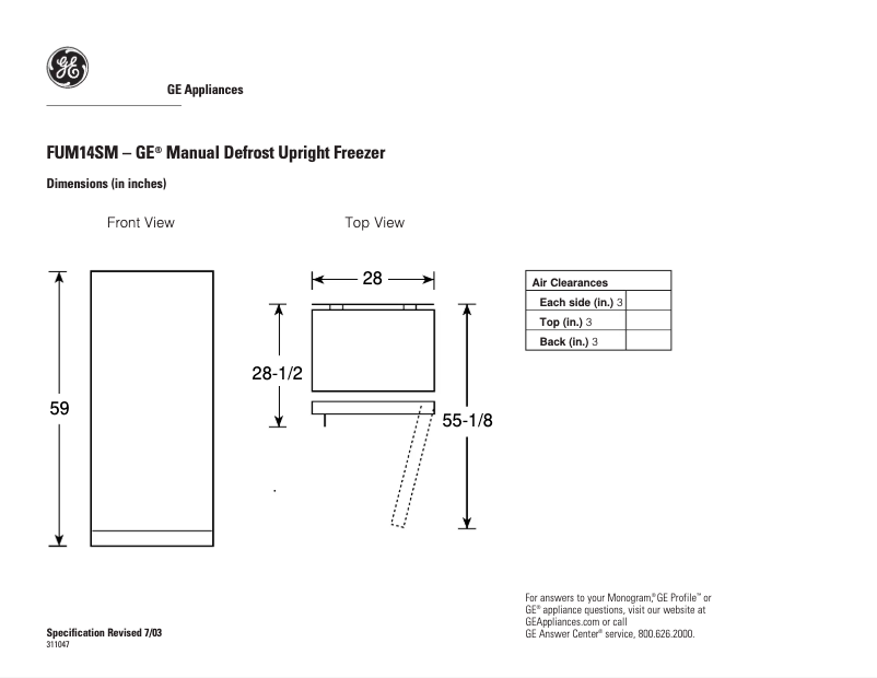 Page 1 de la notice Fiche technique GE FUM14SMRWH