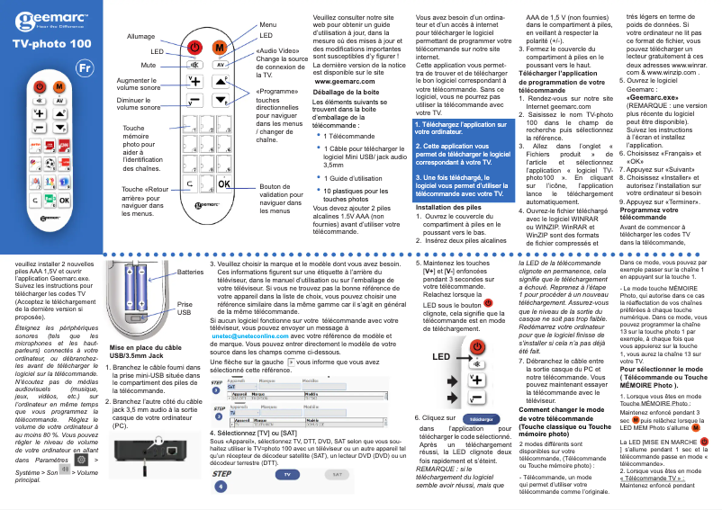Page 1 de la notice Manuel utilisateur Geemarc TV-Photo 100