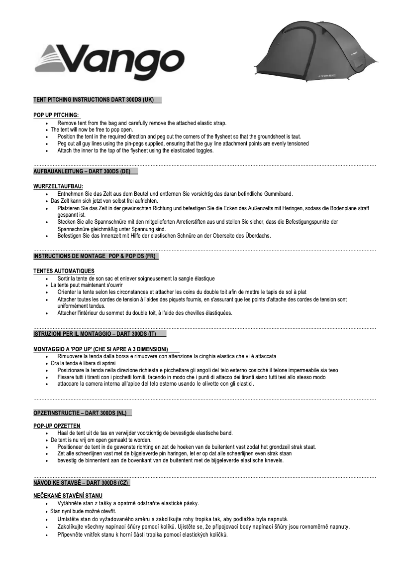 Page 1 de la notice Manuel utilisateur Vango Dart 300DS