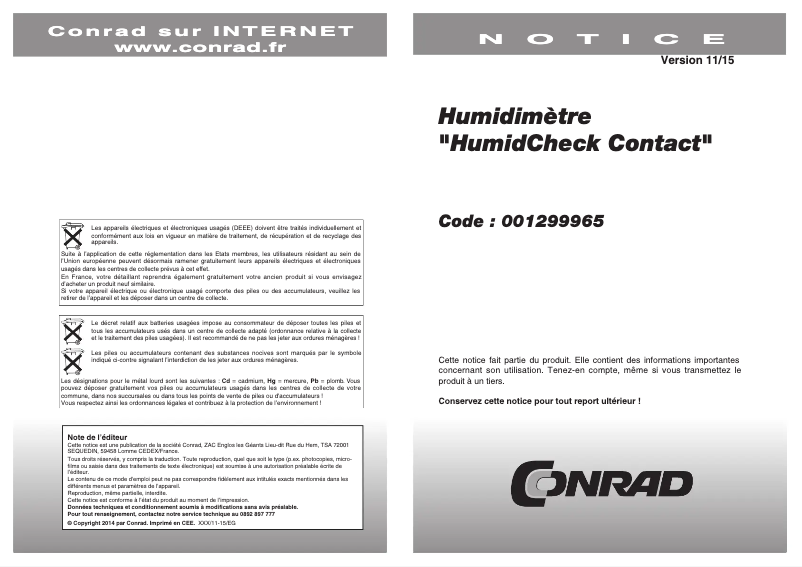 Page 1 de la notice Manuel utilisateur TFA HumidCheck Contact 30.5503