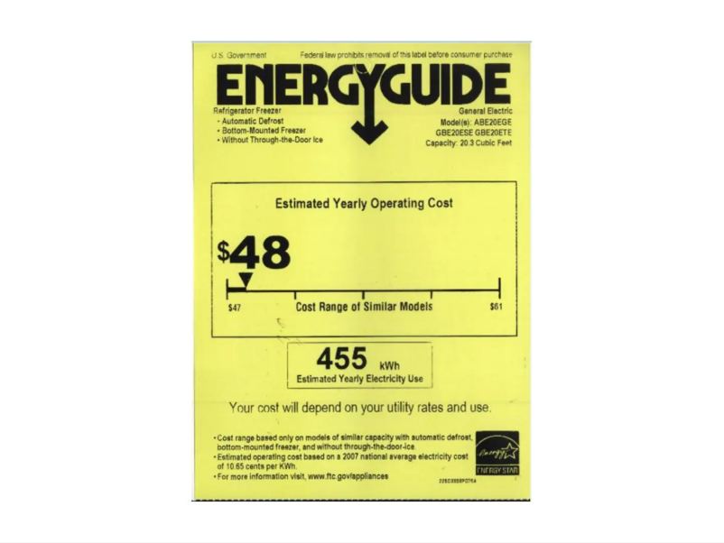 Página 1 del manual Etiqueta energética GE GBE20ETEWW