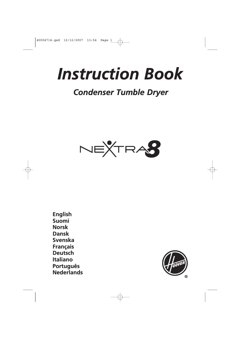 Page 1 de la notice Manuel utilisateur Hoover HNC 180-SY