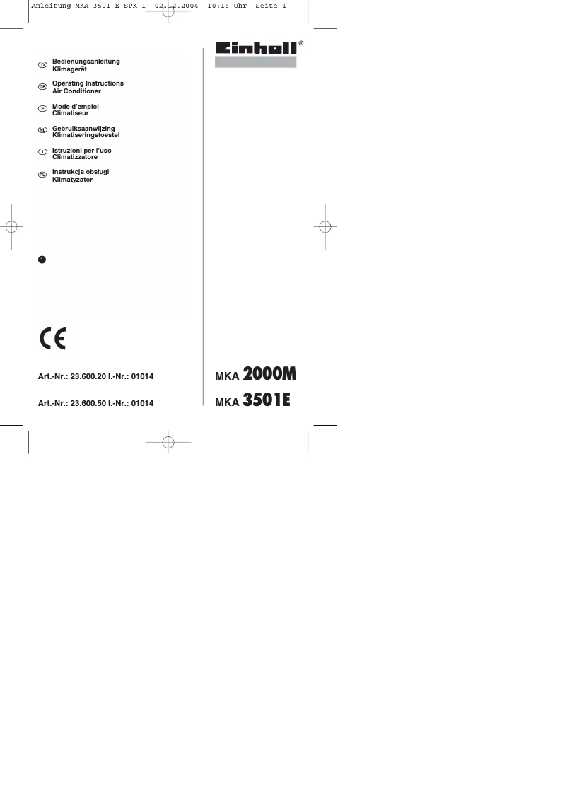 Page 1 de la notice Manuel utilisateur Einhell MKA 3501 E