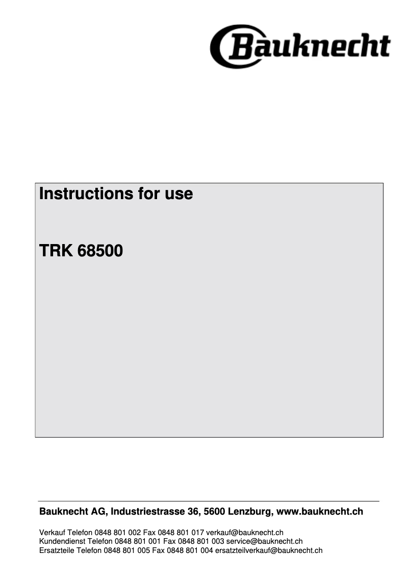 Page n°1 - Manuel utilisateur Bauknecht TRK 68500