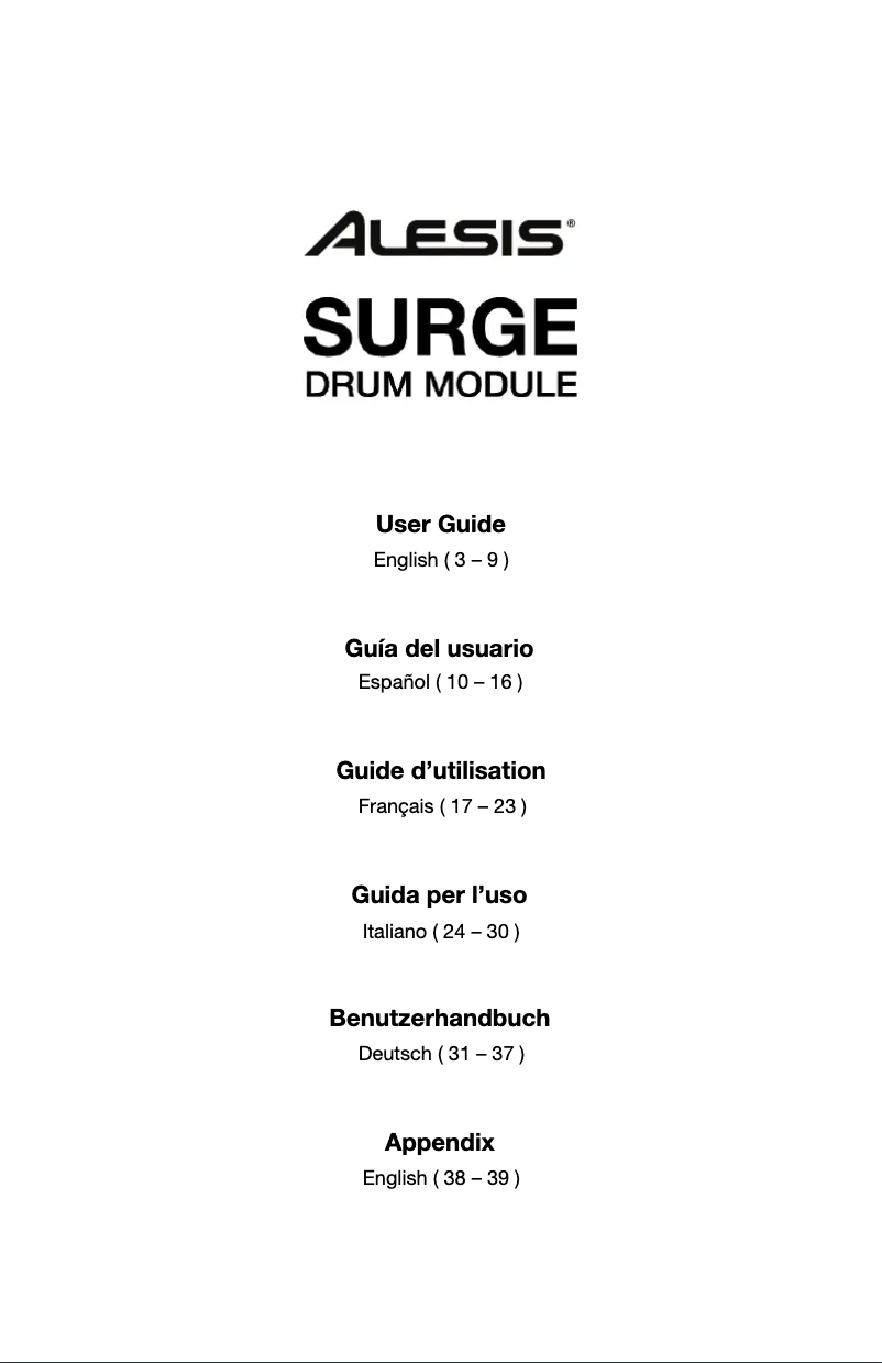 Page 1 de la notice Manuel utilisateur Alesis Surge Mesh Kit
