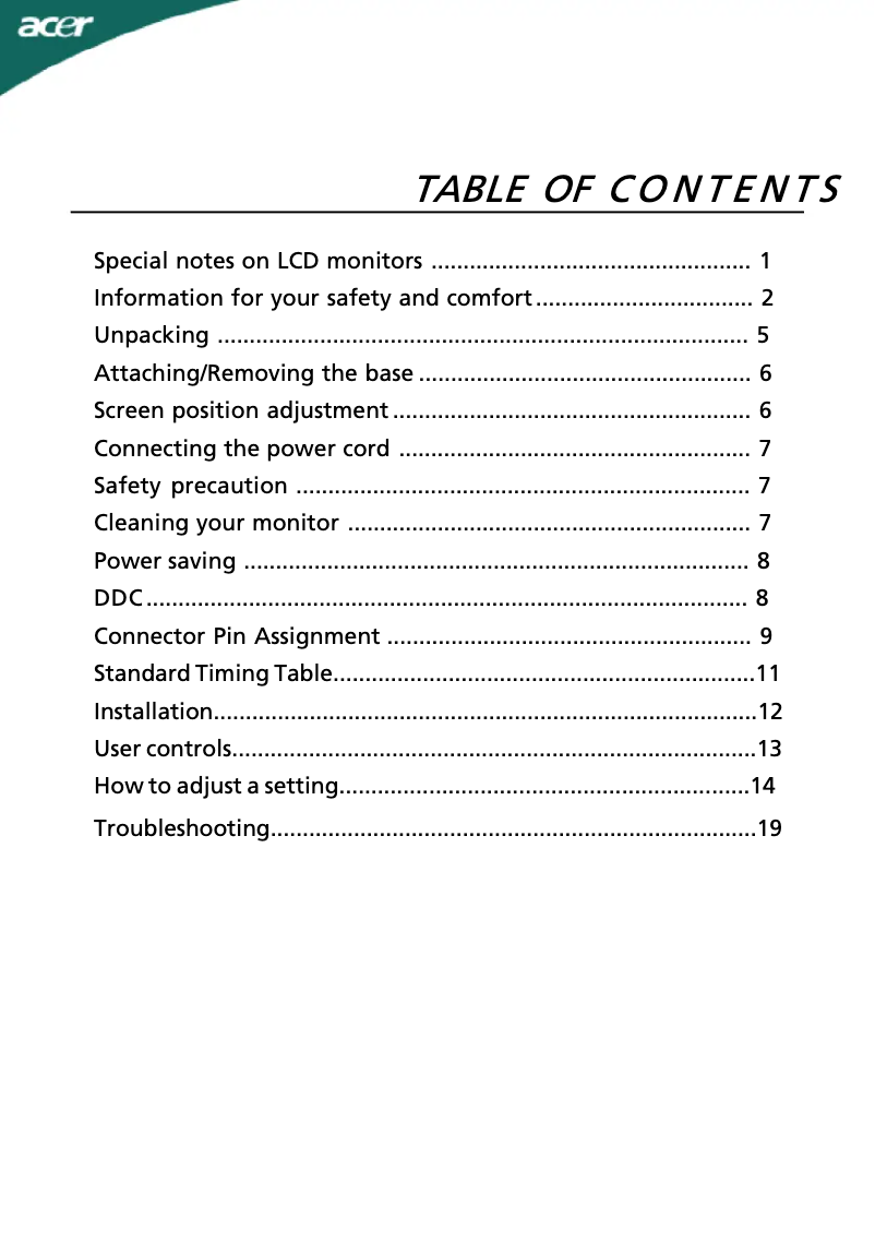 Page n°1 - Manuel utilisateur Acer X193H