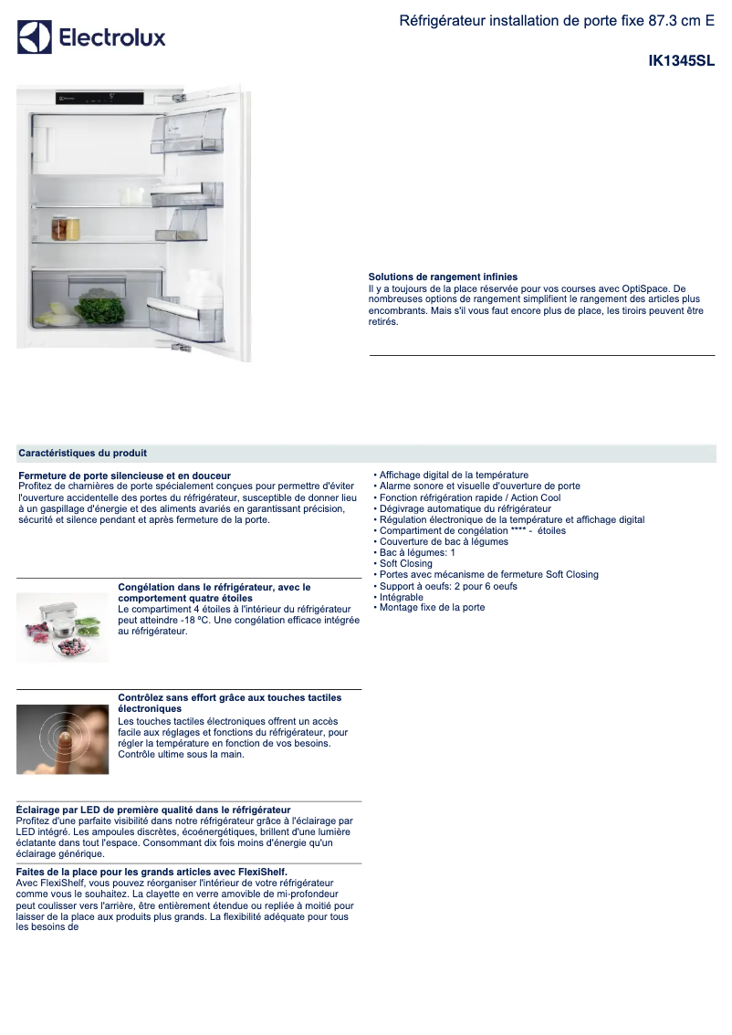 Page n°1 - Fiche technique Electrolux IK1345SL