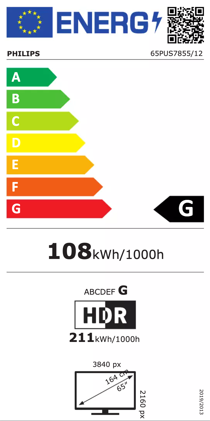 Page n°1 - Label énergétique Philips 65PUS7855