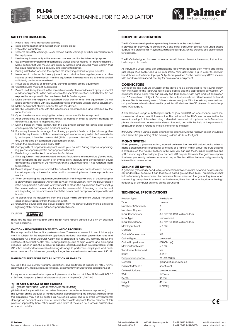 Image de la première page du manuel de l'appareil PLI 04