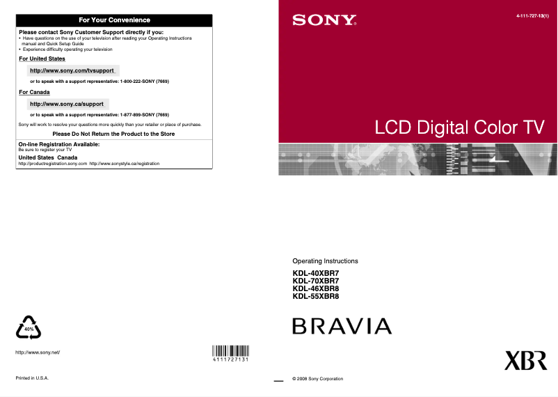 Página 1 del manual Manual de usuario Sony Bravia KDL-40XBR7