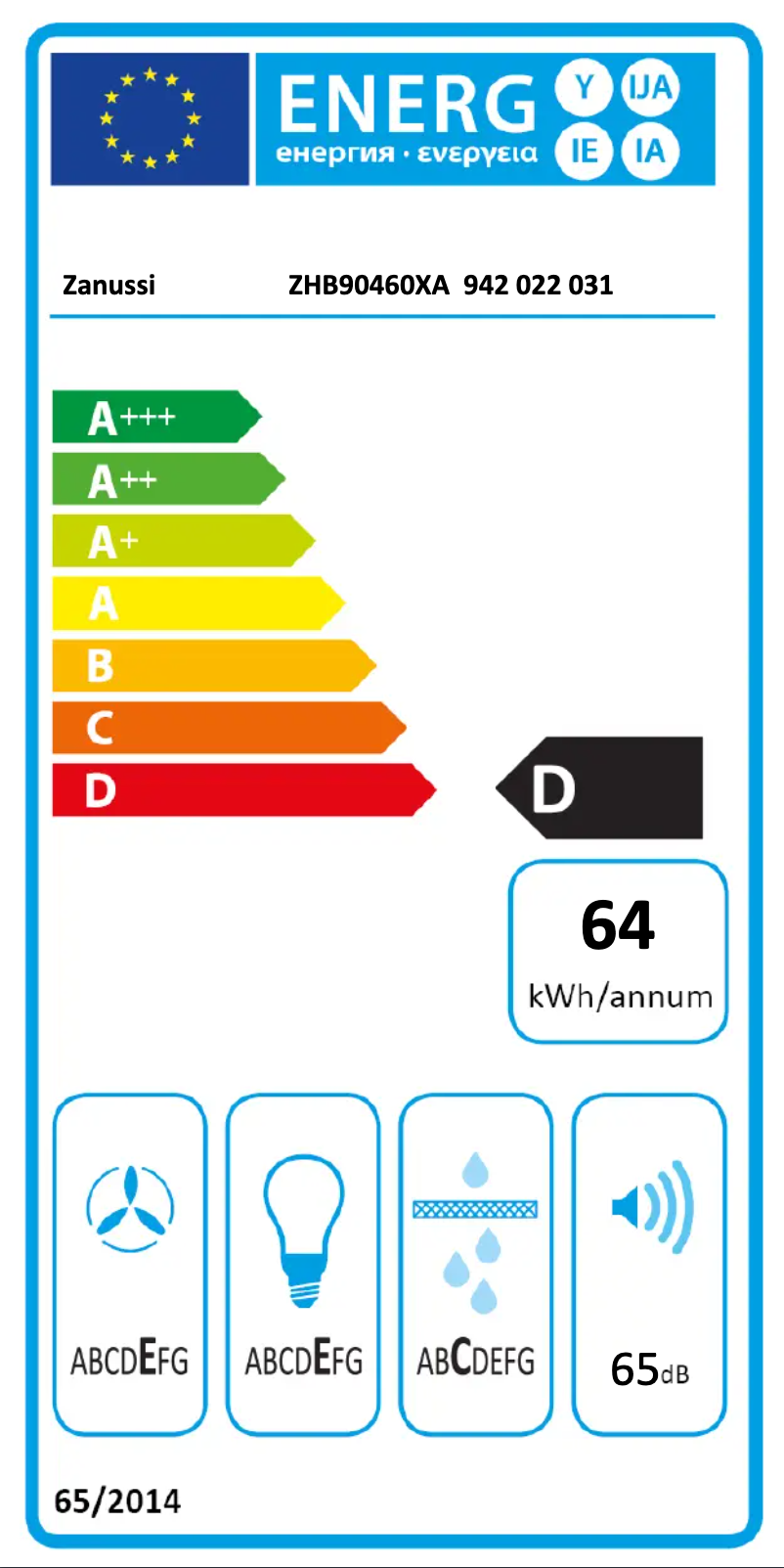 Page 1 de la notice Label énergétique Zanussi ZHB90460XA