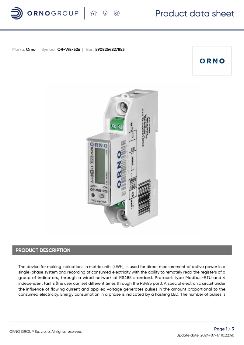 Imagen de la primera página del manual del dispositivo OR-WE-526