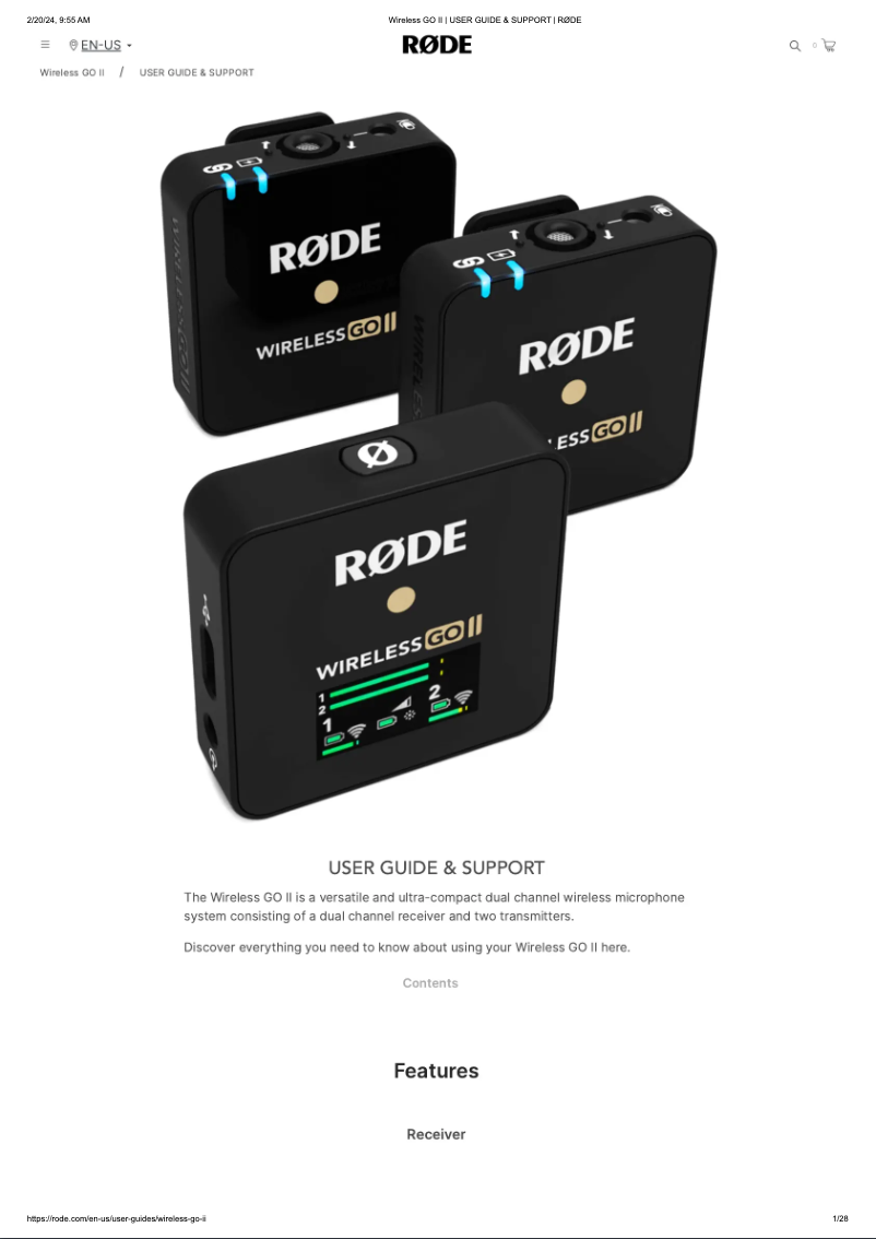 Page 1 de la notice Manuel utilisateur Røde Wireless GO II