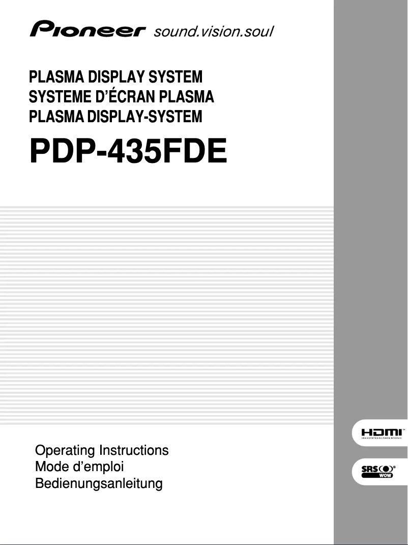 Page 1 de la notice Manuel utilisateur Pioneer PDP-435FDE
