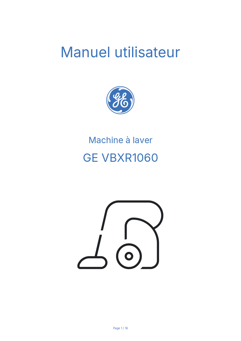 Page n°1 - Manuel utilisateur GE VBXR1060