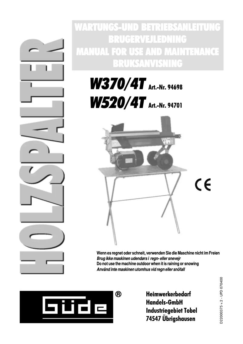 Image de la première page du manuel de l'appareil W370/4T