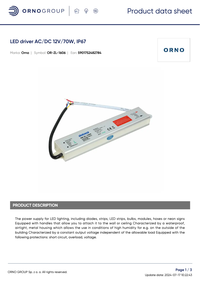 Image de la première page du manuel de l'appareil OR-ZL-1606