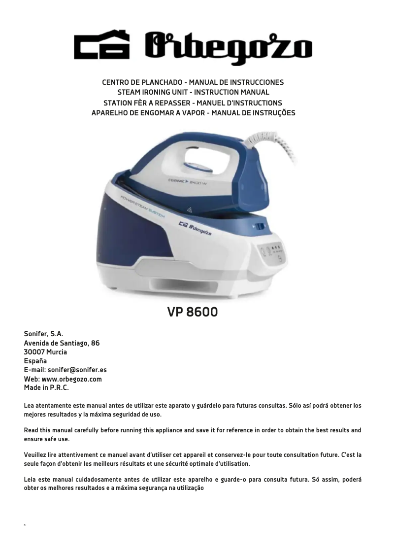 Page 1 de la notice Manuel utilisateur Orbegozo VP 8600