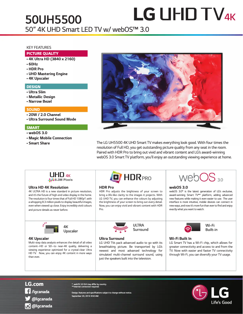 Página 1 del manual Ficha técnica LG 50UH5500