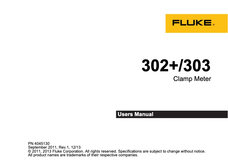 Page n°1 - Manuel utilisateur Fluke 303